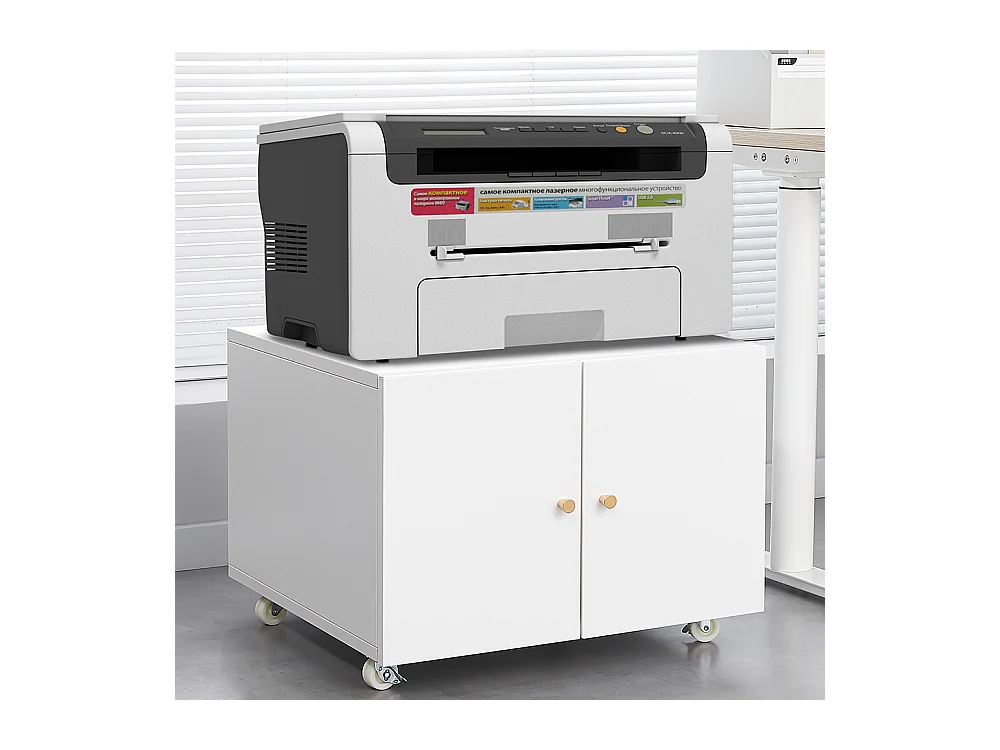 Support d'imprimante avec tables d'imprimante mobiles de rangement avec porte et étagère réglable armoire à dossiers sur roulettes blanc