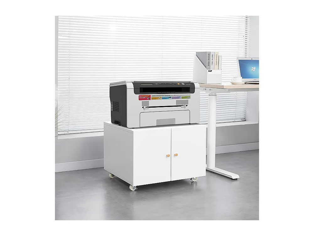 Support d'imprimante avec tables d'imprimante mobiles de rangement avec porte et étagère réglable armoire à dossiers sur roulettes blanc