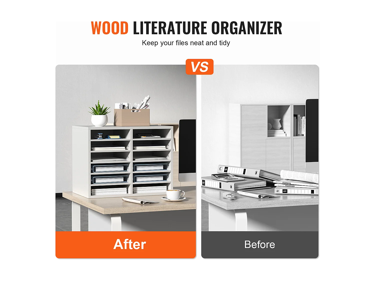 Organisateur de Bureau en Bois SucceBuy, Trieur de Dossiers RÉglable, 12 Compartiments, Blanc