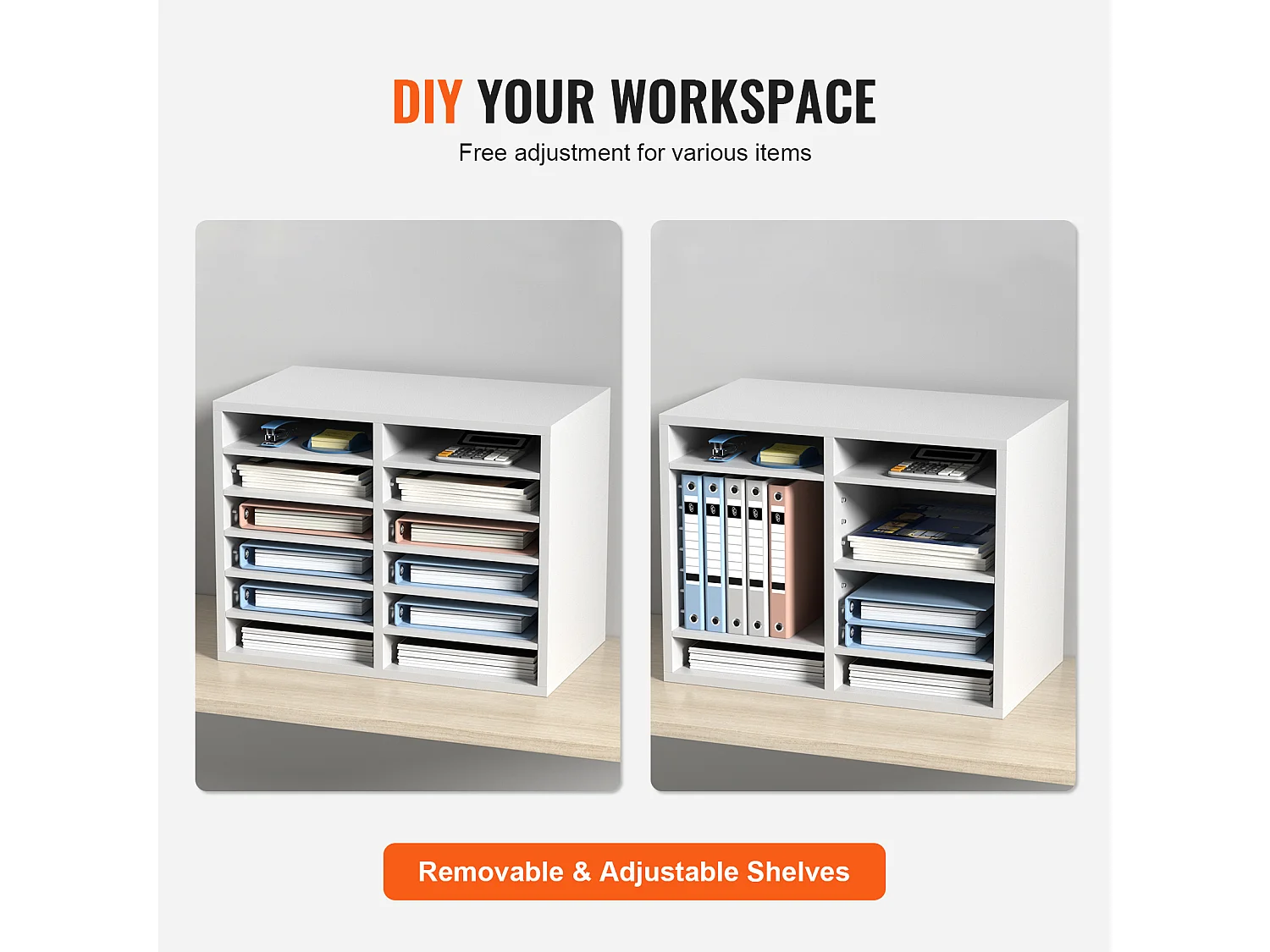 Organisateur de Bureau en Bois SucceBuy, Trieur de Dossiers RÉglable, 12 Compartiments, Blanc