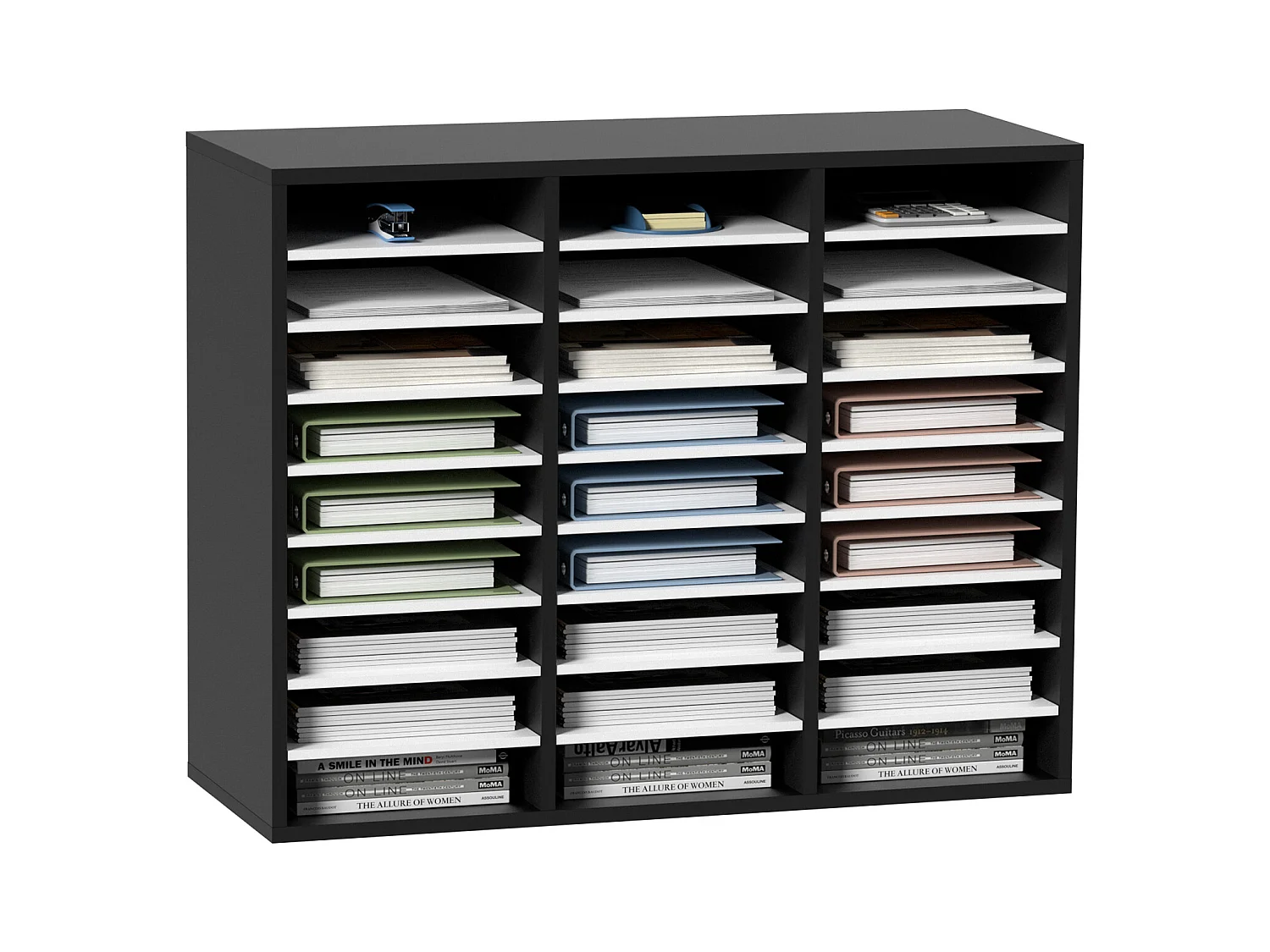 Organisateur de Bureau en Bois SucceBuy, Organiseur de Littérature, doté de 27 Emplacements, Noir