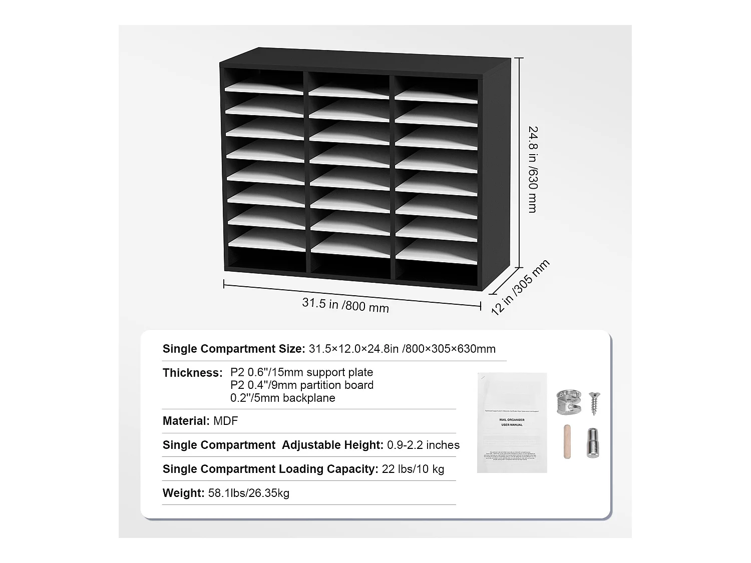 Organisateur de Bureau en Bois SucceBuy, Organiseur de Littérature, doté de 27 Emplacements, Noir
