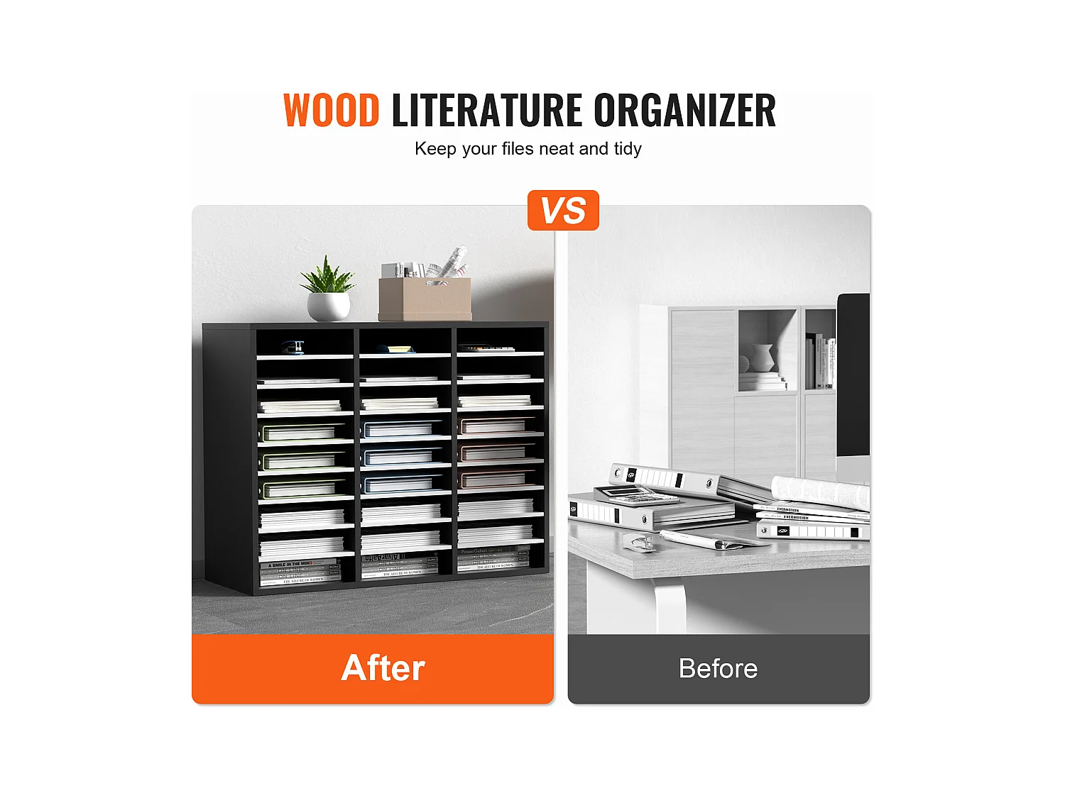 Organisateur de Bureau en Bois SucceBuy, Organiseur de Littérature, doté de 27 Emplacements, Noir