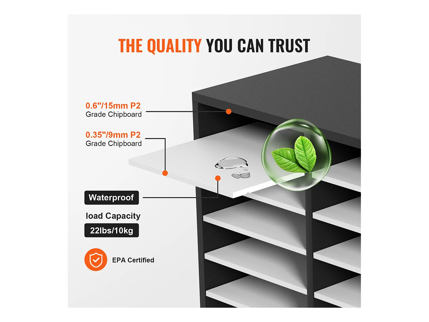 Organisateur de Bureau en Bois SucceBuy, Organiseur de Littérature, doté de 27 Emplacements, Noir