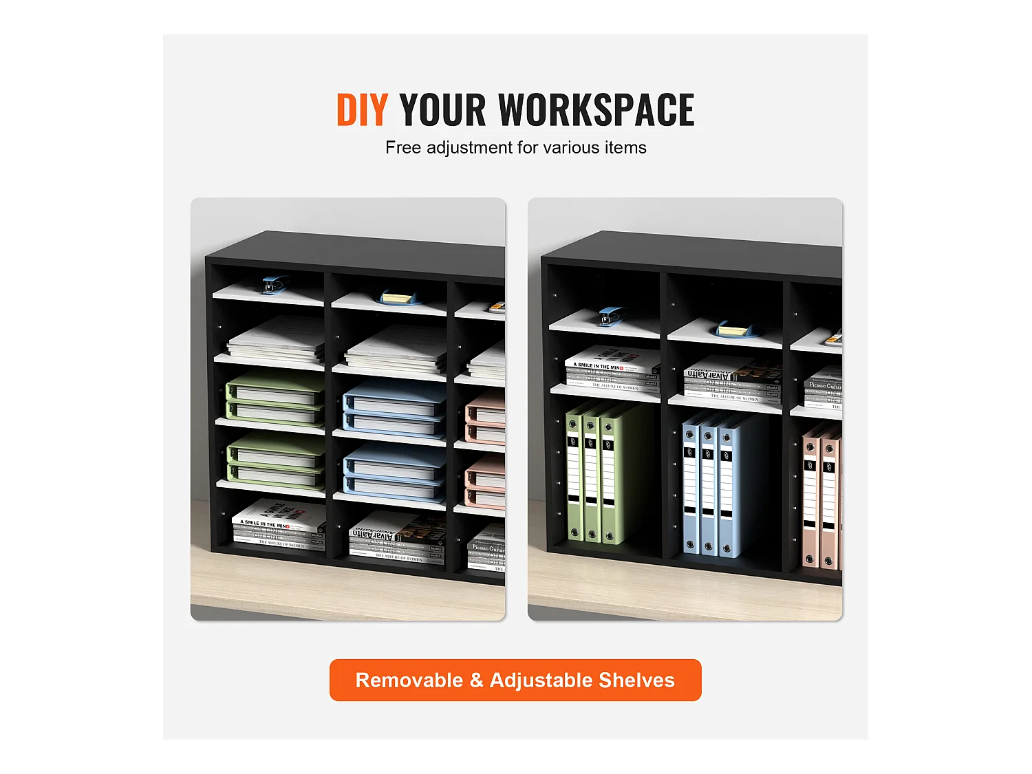 Organisateur de Bureau en Bois SucceBuy, Organiseur de Littérature, doté de 27 Emplacements, Noir