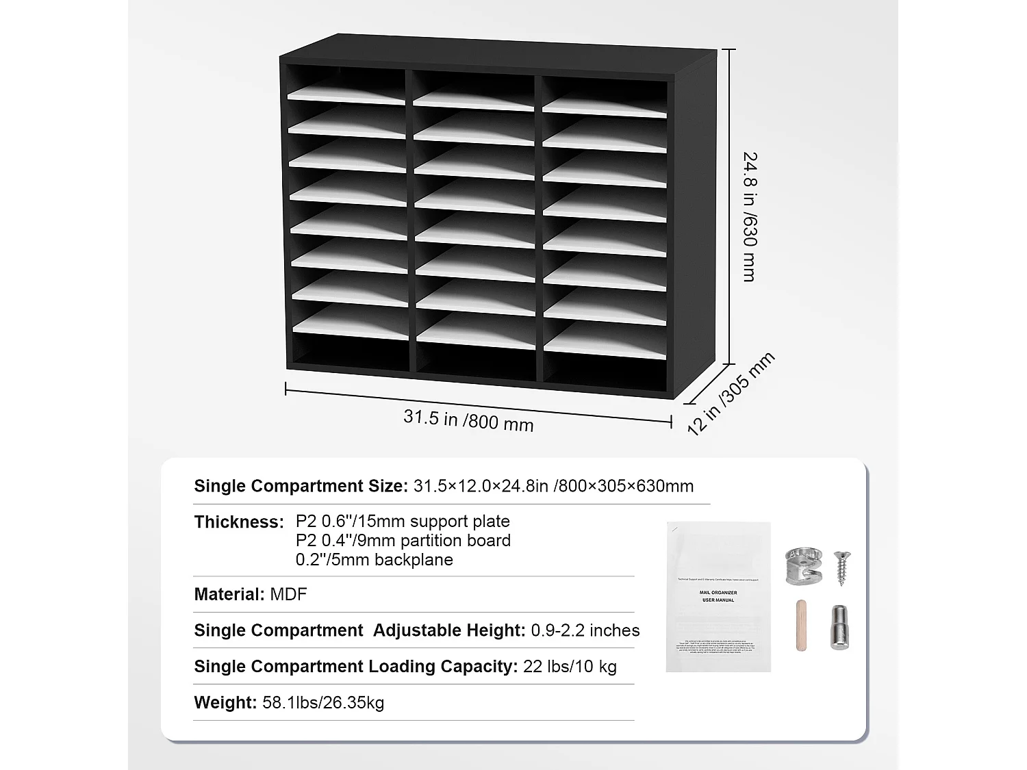Organisateur de Bureau en Bois SucceBuy, Organiseur de Littérature, doté de 27 Emplacements, Noir