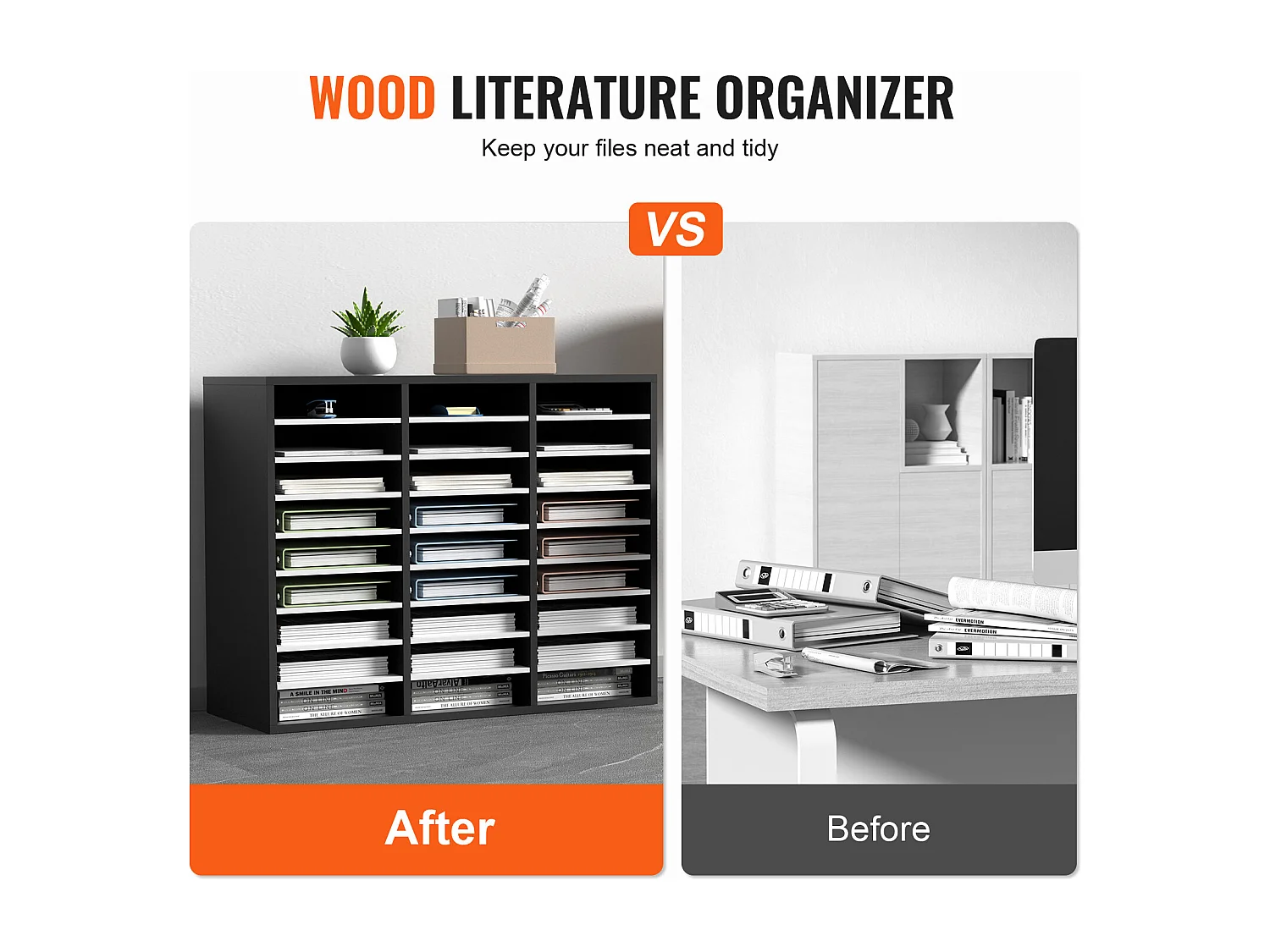 Organisateur de Bureau en Bois SucceBuy, Organiseur de Littérature, doté de 27 Emplacements, Noir