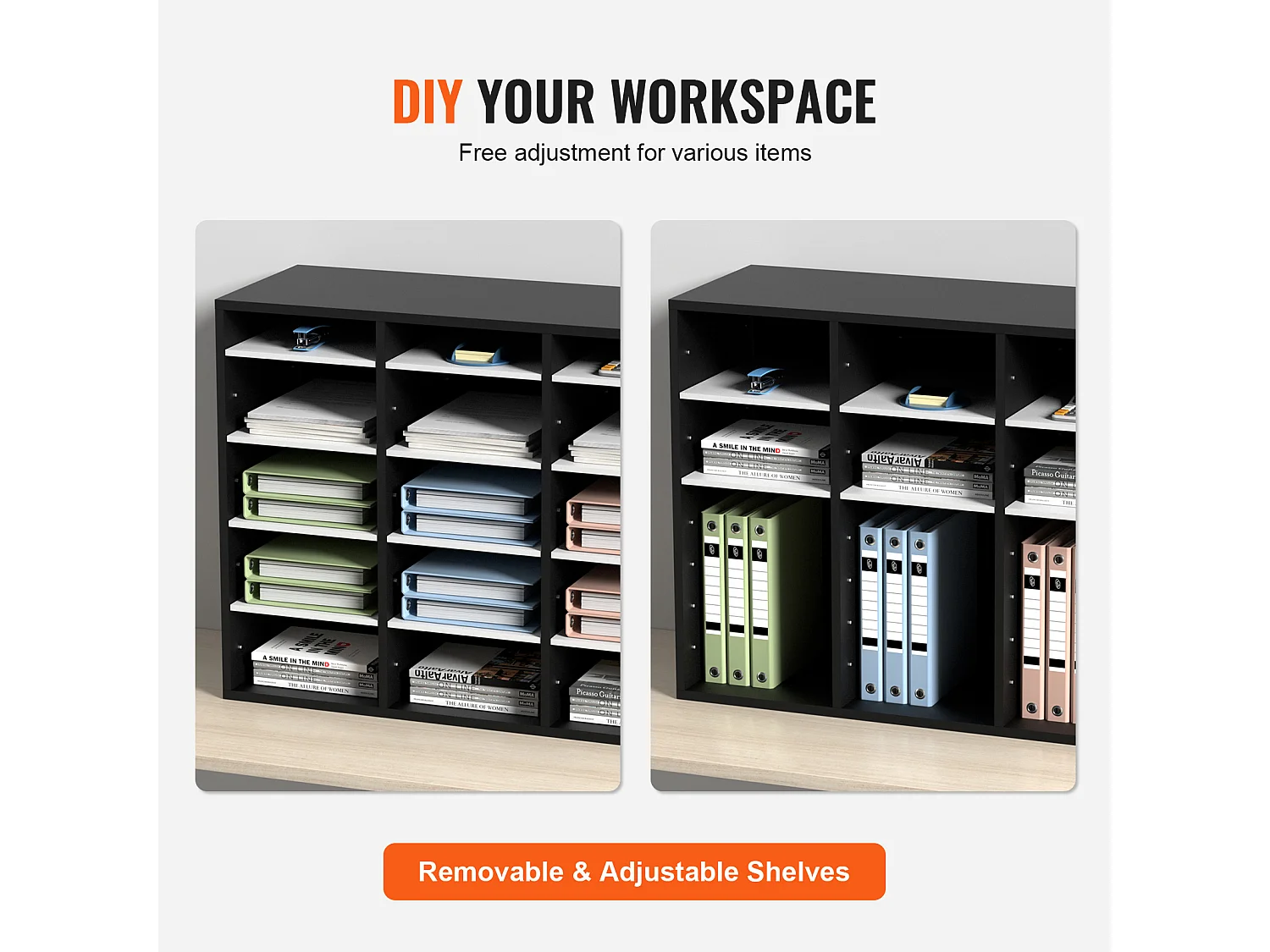 Organisateur de Bureau en Bois SucceBuy, Organiseur de Littérature, doté de 27 Emplacements, Noir