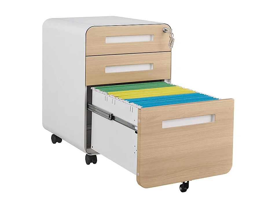 Classeur mobile à 3 tiroirs rangement polyvalent conception à 5 roulettes anti-basculement acier laminé à froid étanche et résistant à l'humidité blanc