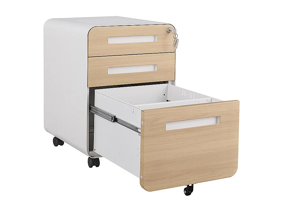 Classeur mobile à 3 tiroirs rangement polyvalent conception à 5 roulettes anti-basculement acier laminé à froid étanche et résistant à l'humidité blanc