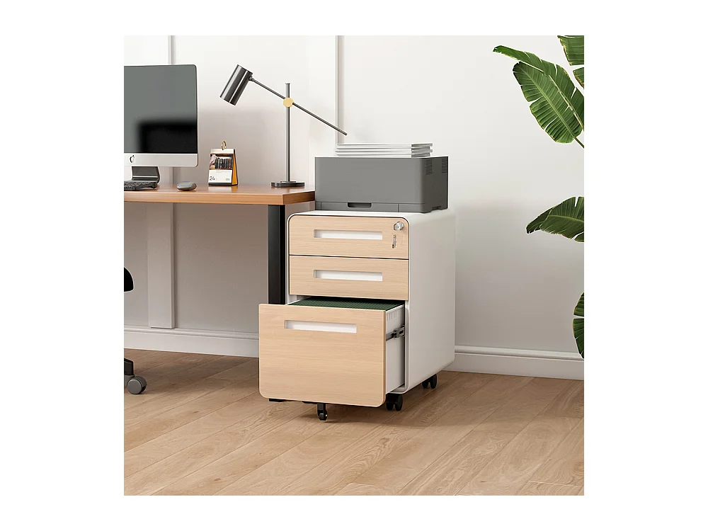 Verrijdbare archiefkast met 3 laden, veelzijdige opbergruimte, ontwerp met 5 anti-kantelwielen, koudgewalst staal, waterdicht en vochtbestendig, wit