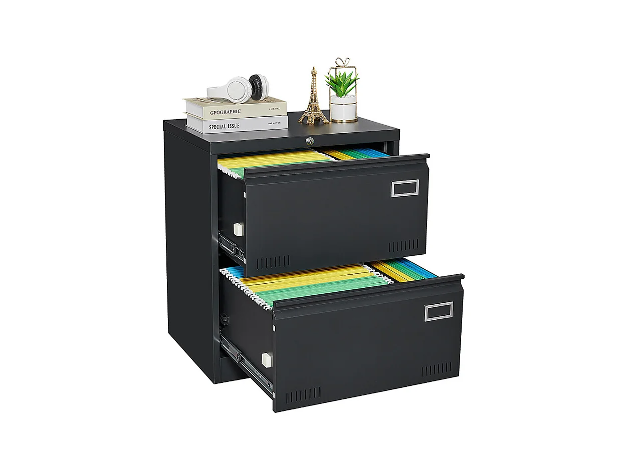 Armoire à dossiers latérale à 2 tiroirs avec serrure armoire à dossiers verticale armoire à dossiers métallique verrouillable assemblage requis noir