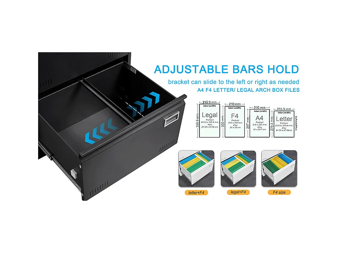 Armoire à dossiers latérale à 2 tiroirs avec serrure armoire à dossiers verticale armoire à dossiers métallique verrouillable assemblage requis noir