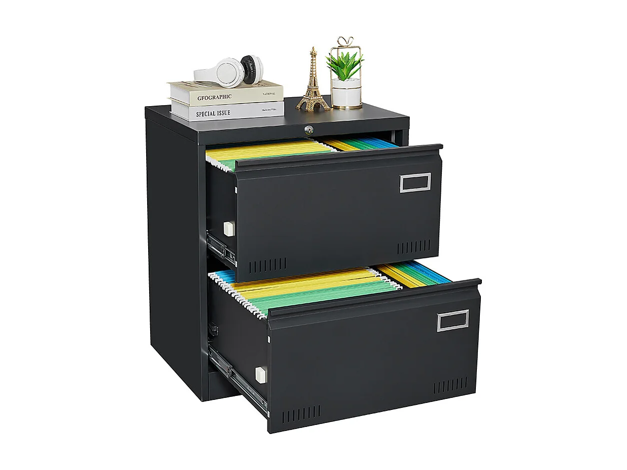Armoire à dossiers latérale à 2 tiroirs avec serrure armoire à dossiers verticale armoire à dossiers métallique verrouillable assemblage requis noir