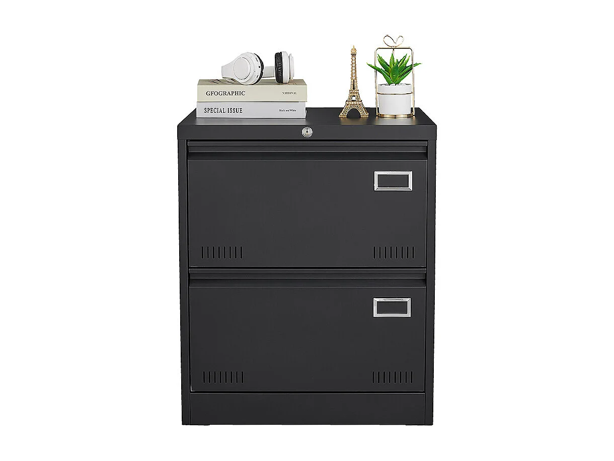 Armoire à dossiers latérale à 2 tiroirs avec serrure armoire à dossiers verticale armoire à dossiers métallique verrouillable assemblage requis noir