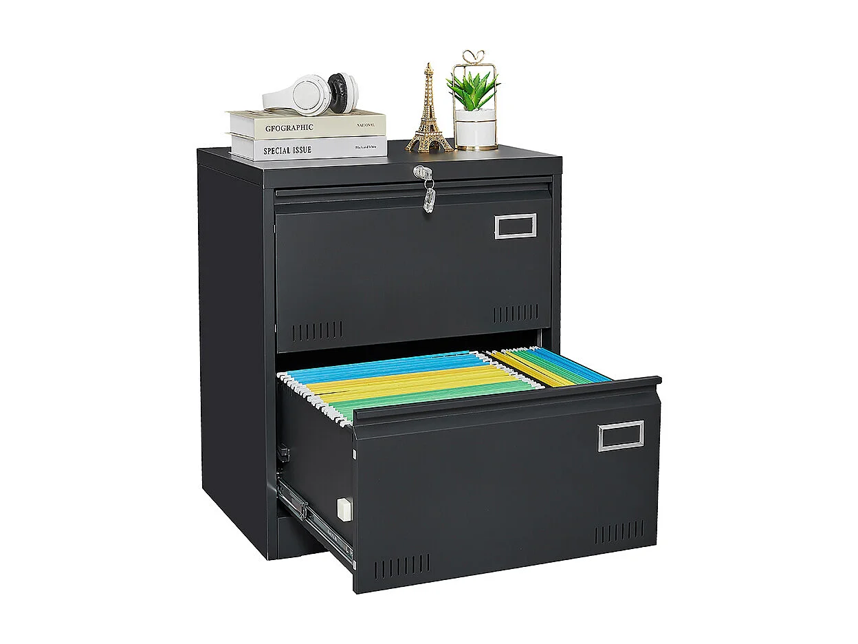 Armoire à dossiers latérale à 2 tiroirs avec serrure armoire à dossiers verticale armoire à dossiers métallique verrouillable assemblage requis noir