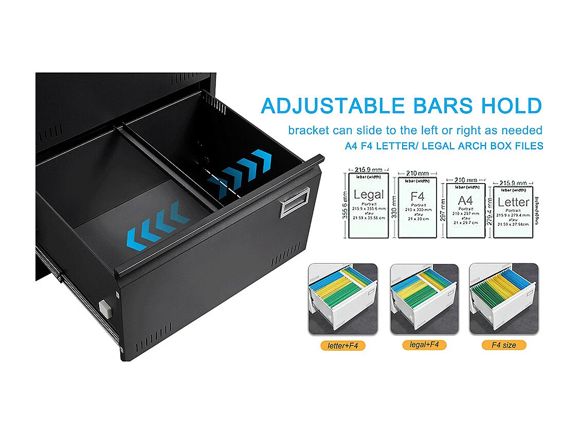 Armoire à dossiers latérale à 2 tiroirs avec serrure armoire à dossiers verticale armoire à dossiers métallique verrouillable assemblage requis noir