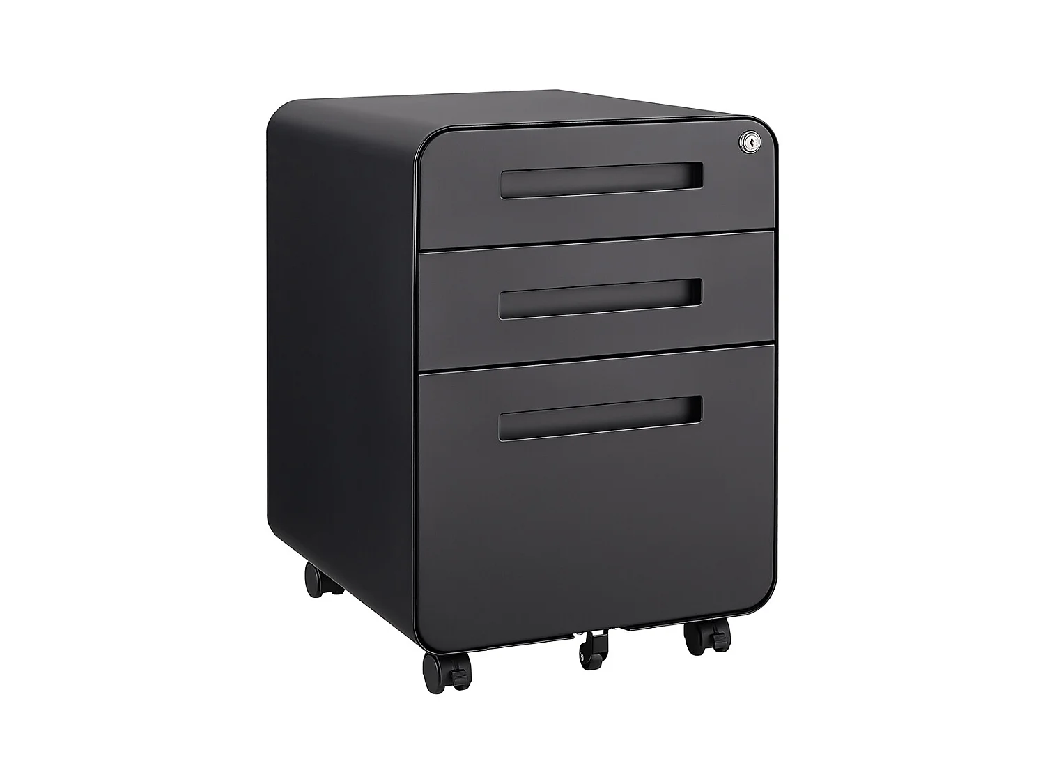 Armoire à dossiers mobile à 3 tiroirs conception à 5 roulettes anti-basculement acier laminé à froid étanche et résistant à l'humidité noir