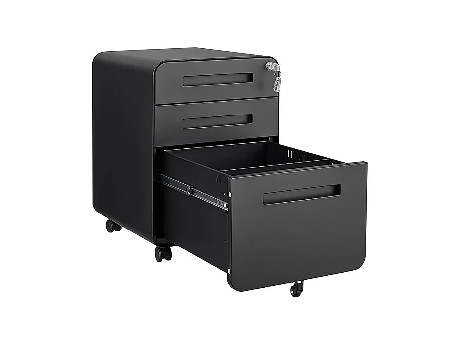 Armoire à dossiers mobile à 3 tiroirs conception à 5 roulettes anti-basculement acier laminé à froid étanche et résistant à l'humidité noir
