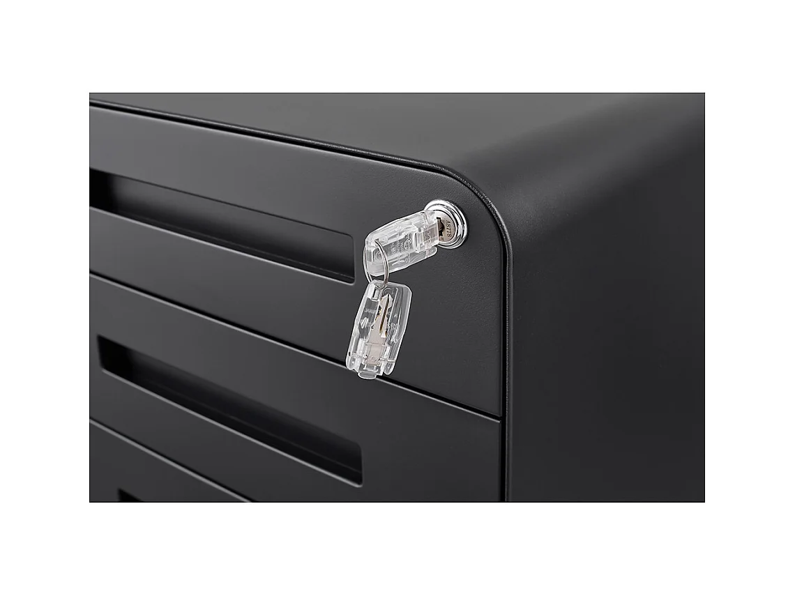 Armoire à dossiers mobile à 3 tiroirs conception à 5 roulettes anti-basculement acier laminé à froid étanche et résistant à l'humidité noir