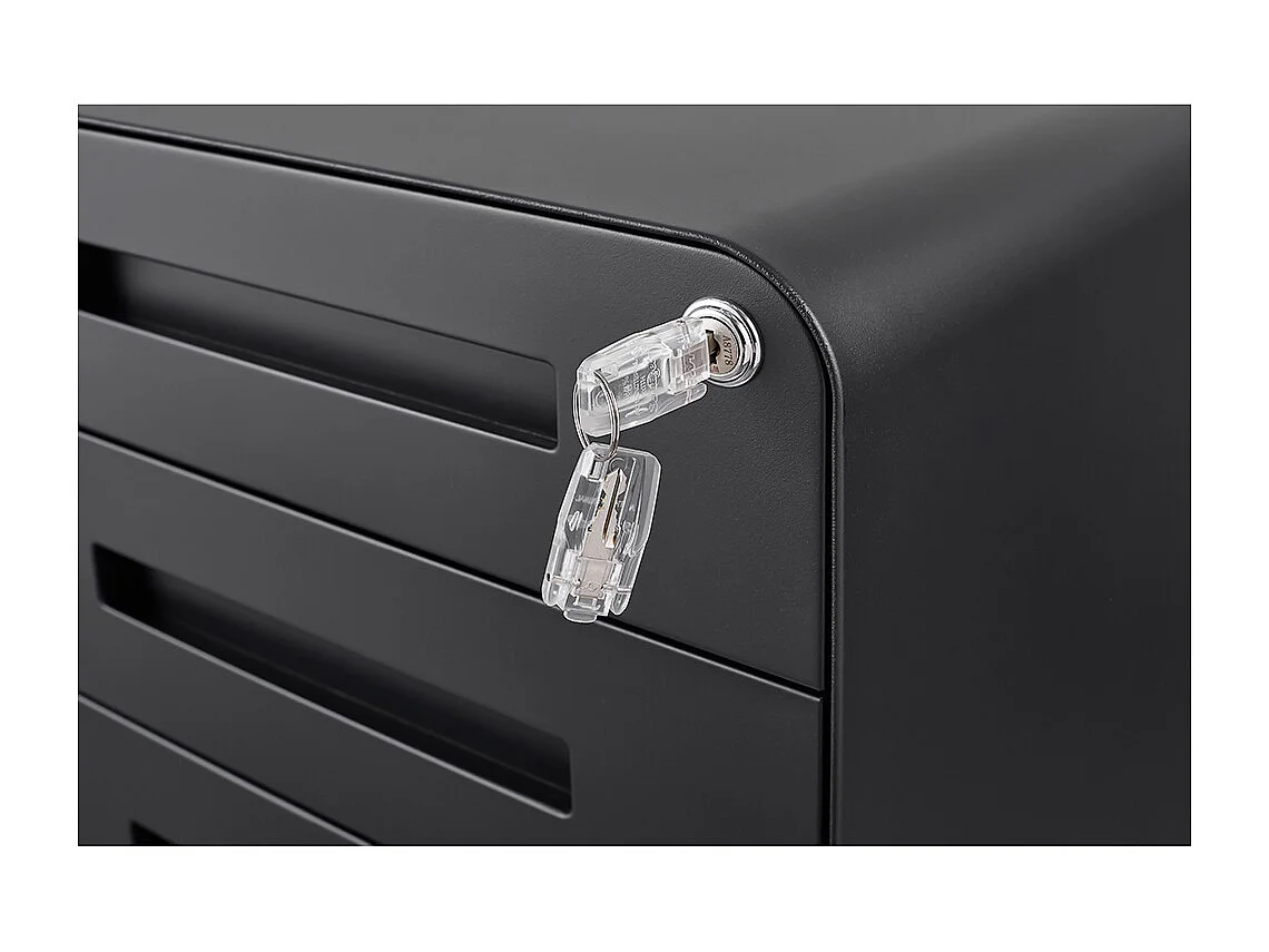 Verrijdbare archiefkast met 3 laden ontwerp met 5 anti-kantelwielen koudgewalst staal, waterdicht en vochtbestendig zwart