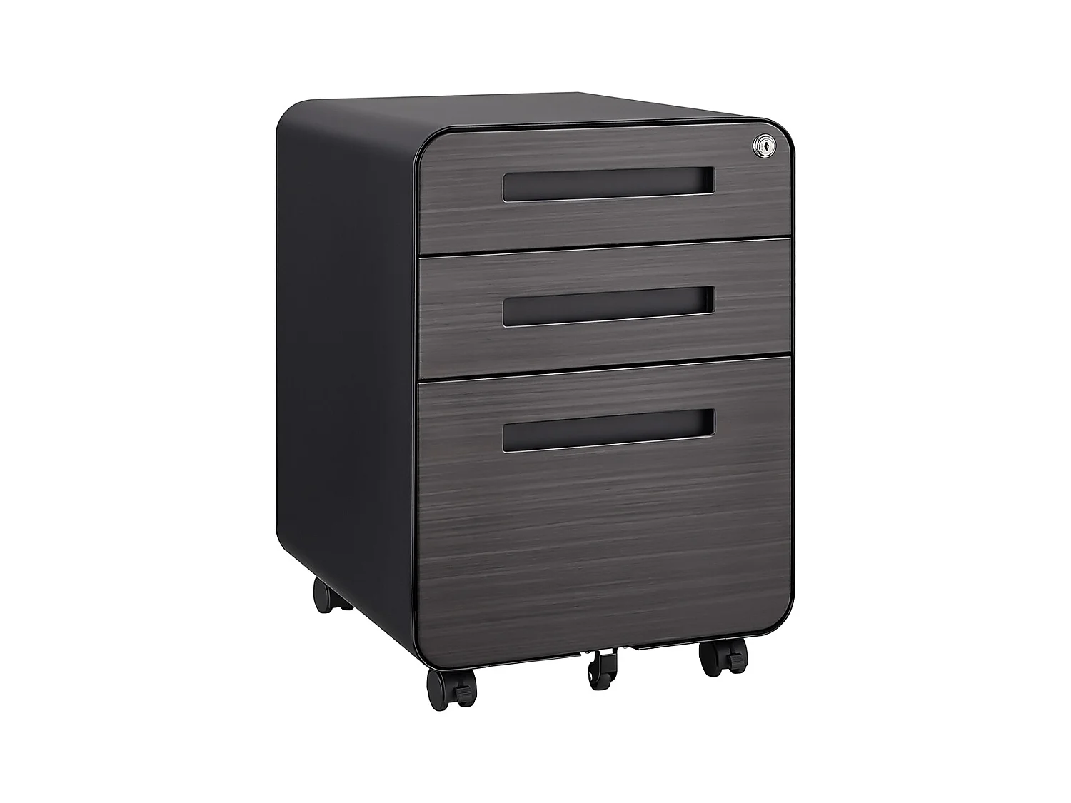 Classeur mobile à 3 tiroirs rangement polyvalent conception à 5 roulettes anti-basculement acier laminé à froid étanche et résistant à l'humidité noir