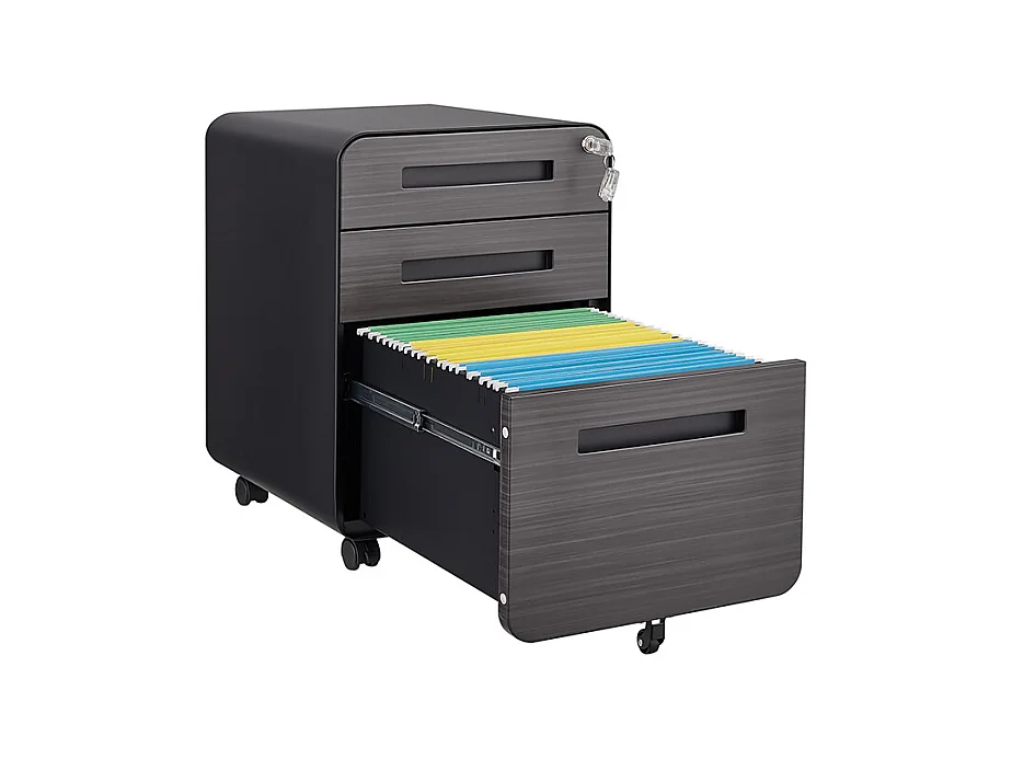 Classeur mobile à 3 tiroirs rangement polyvalent conception à 5 roulettes anti-basculement acier laminé à froid étanche et résistant à l'humidité noir