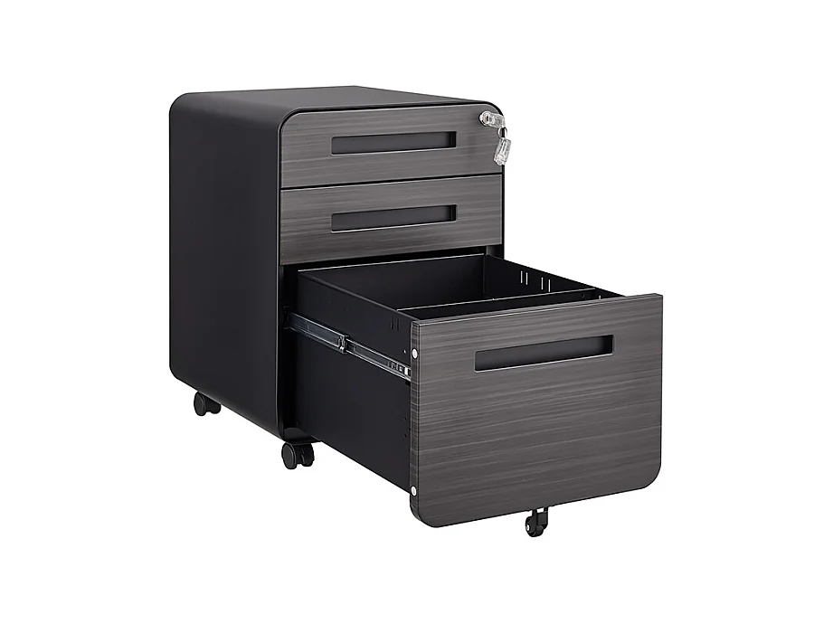 Classeur mobile à 3 tiroirs rangement polyvalent conception à 5 roulettes anti-basculement acier laminé à froid étanche et résistant à l'humidité noir