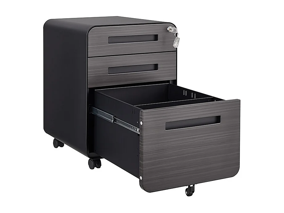 Verrijdbare ordner met 3 laden, veelzijdige opbergruimte, ontwerp met 5 wielen, kantelveilig, koudgewalst staal, waterdicht en vochtbestendig, zwart