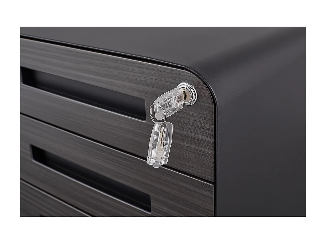 Verrijdbare ordner met 3 laden, veelzijdige opbergruimte, ontwerp met 5 wielen, kantelveilig, koudgewalst staal, waterdicht en vochtbestendig, zwart