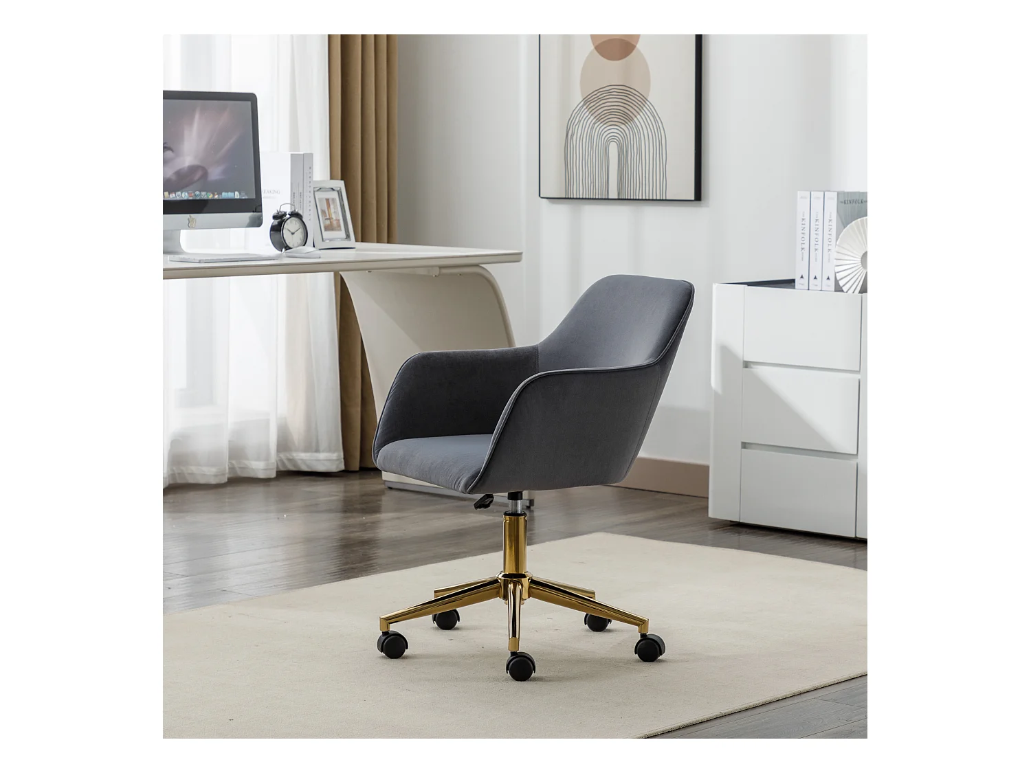 Fauteuil de bureau 360°pivotante et réglable en hauteur avec roulettes - gris