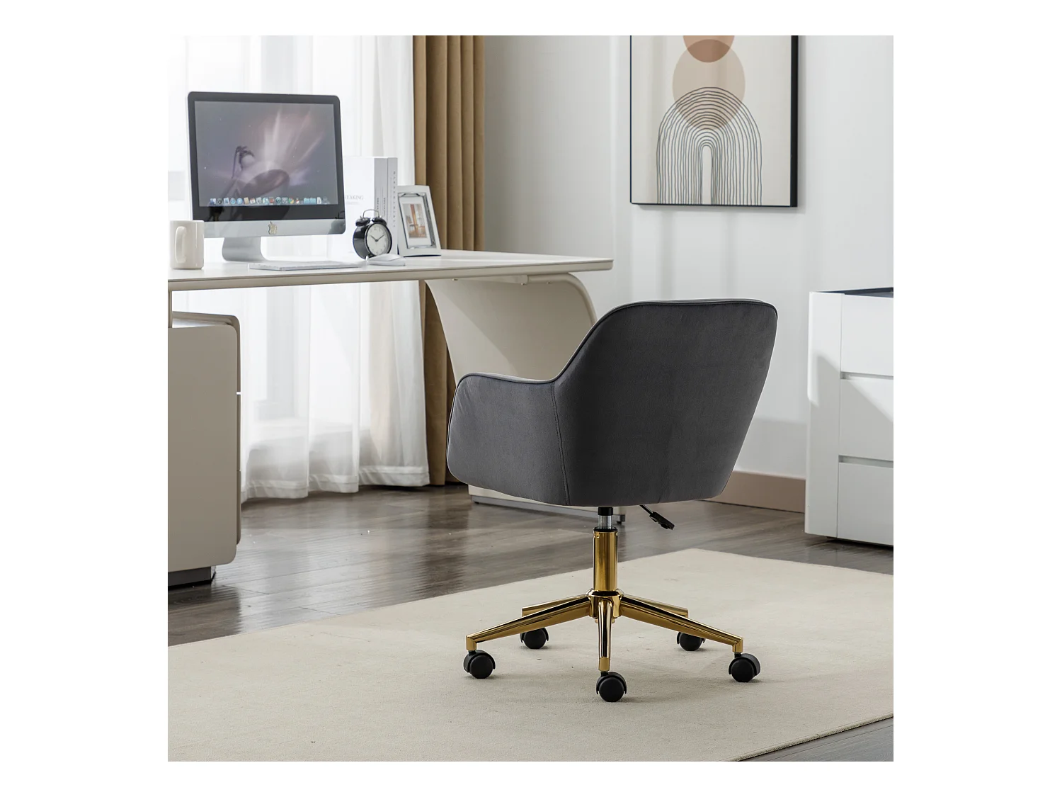 Fauteuil de bureau 360°pivotante et réglable en hauteur avec roulettes - gris