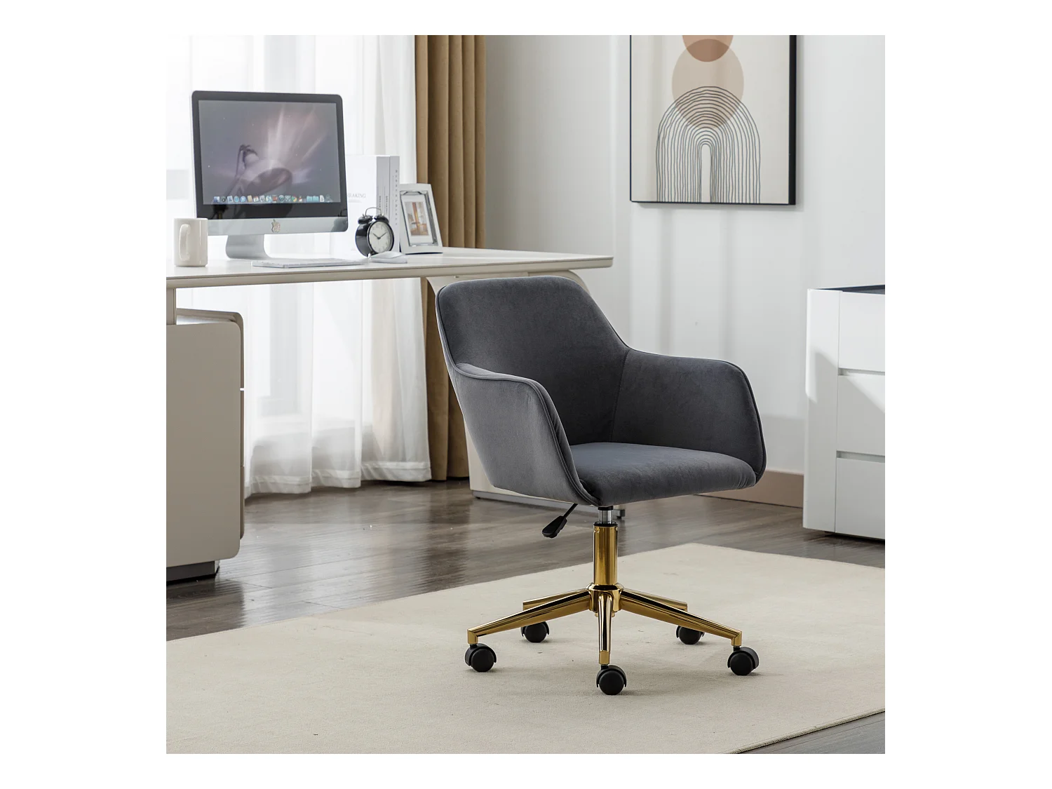 Fauteuil de bureau 360°pivotante et réglable en hauteur avec roulettes - gris