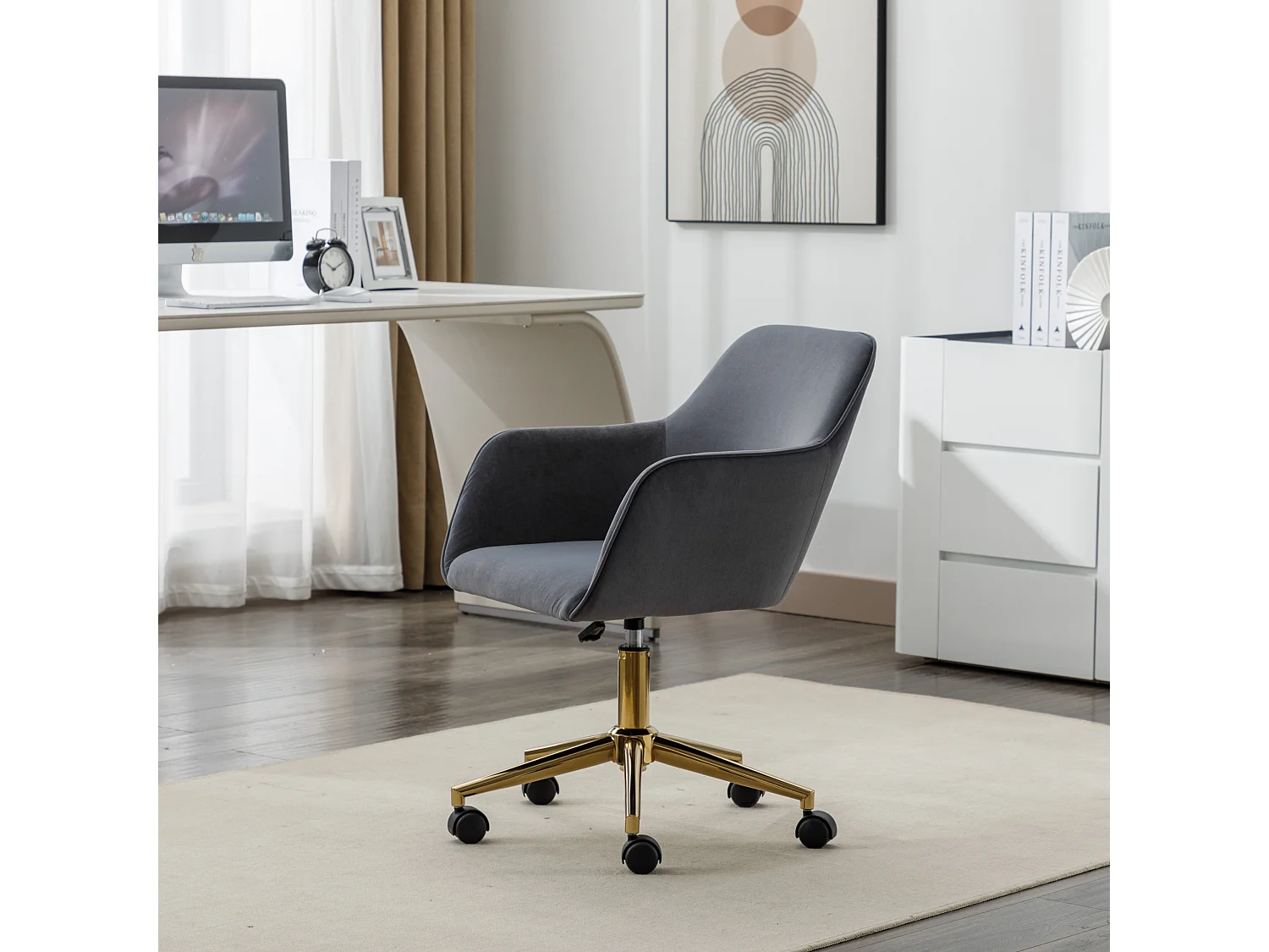 Fauteuil de bureau 360°pivotante et réglable en hauteur avec roulettes - gris