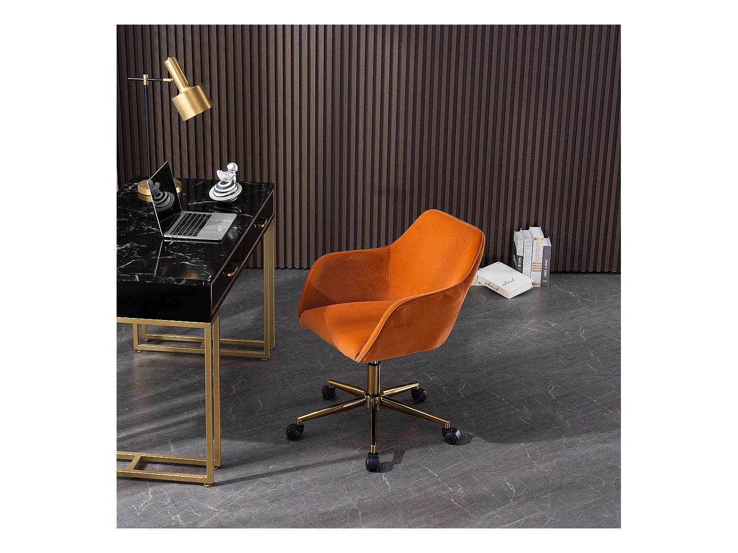Fauteuil de bureau 360°pivotante et réglable en hauteur avec roulettes - orange