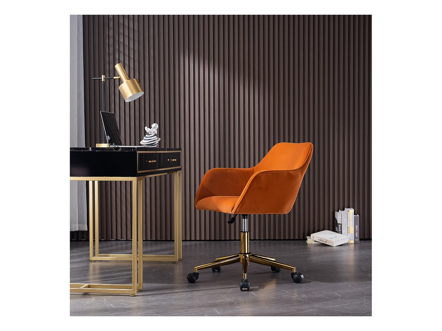 Fauteuil de bureau 360°pivotante et réglable en hauteur avec roulettes - orange