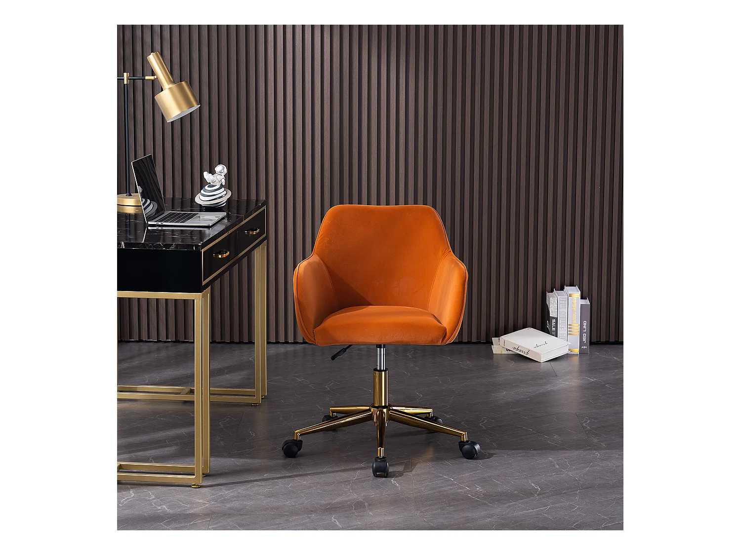 Fauteuil de bureau 360°pivotante et réglable en hauteur avec roulettes - orange
