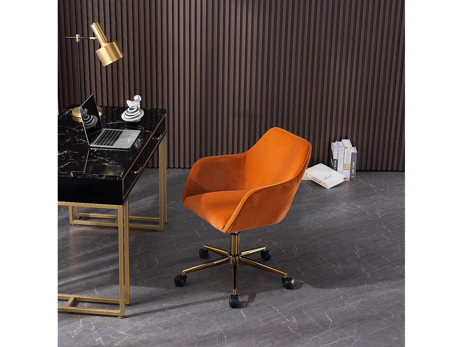 Fauteuil de bureau 360°pivotante et réglable en hauteur avec roulettes - orange