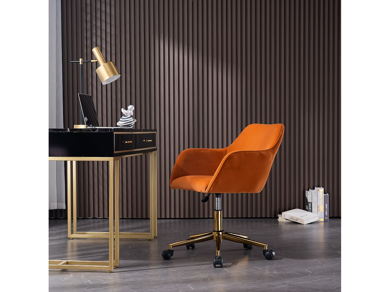 Fauteuil de bureau 360°pivotante et réglable en hauteur avec roulettes - orange
