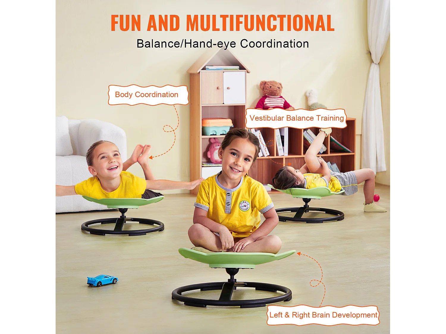 Sedia Girevole per Bambini SucceBuy Elefante, Capacità 100 kg, Sedia Girevole Sensoriale Verde