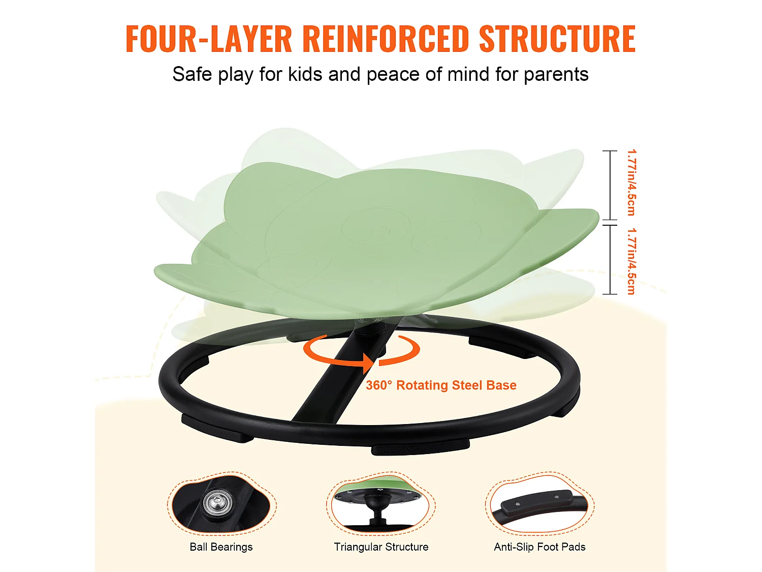 Sedia Girevole per Bambini SucceBuy Elefante, Capacità 100 kg, Sedia Girevole Sensoriale Verde