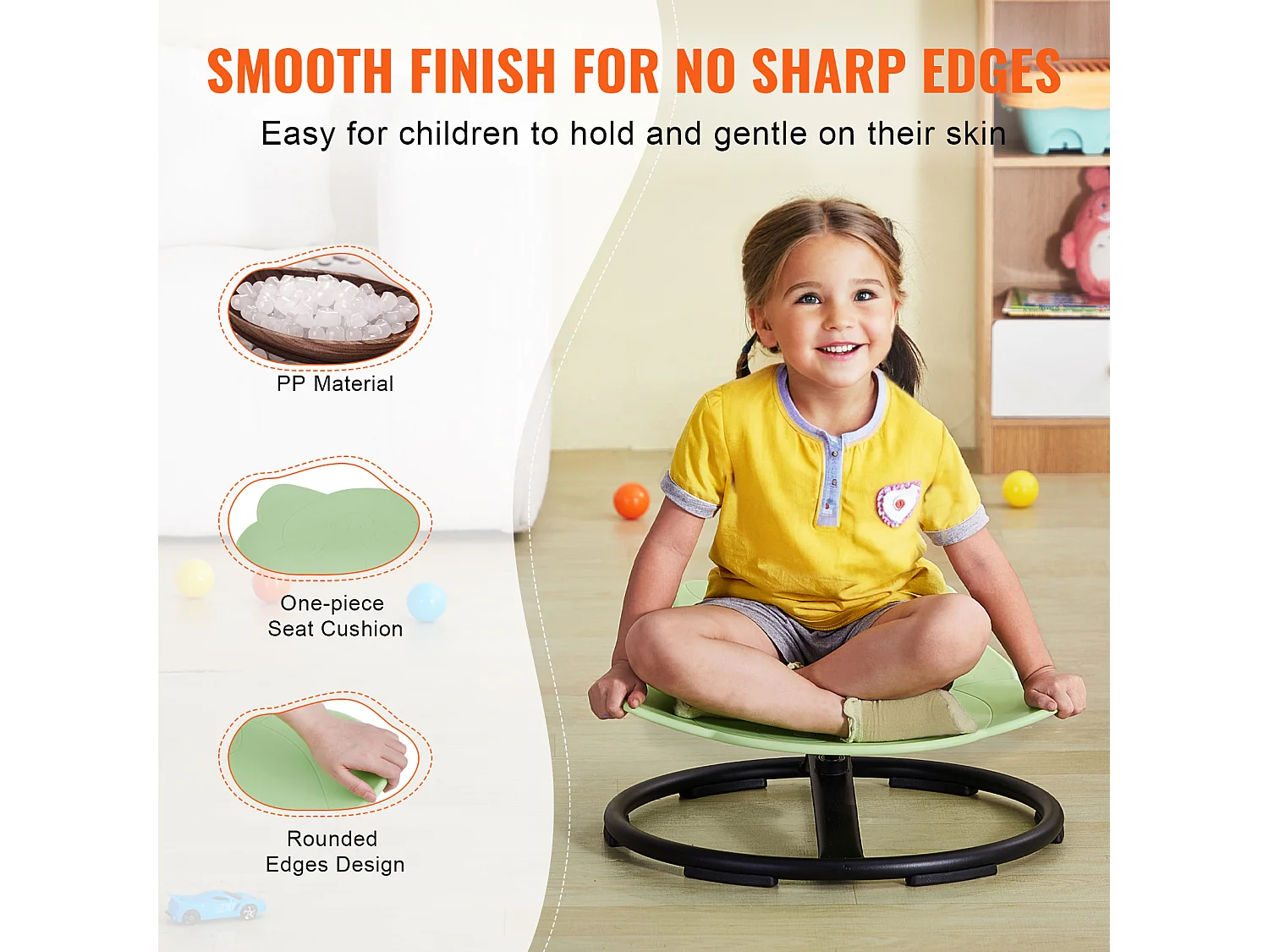 Sedia Girevole per Bambini SucceBuy Elefante, Capacità 100 kg, Sedia Girevole Sensoriale Verde