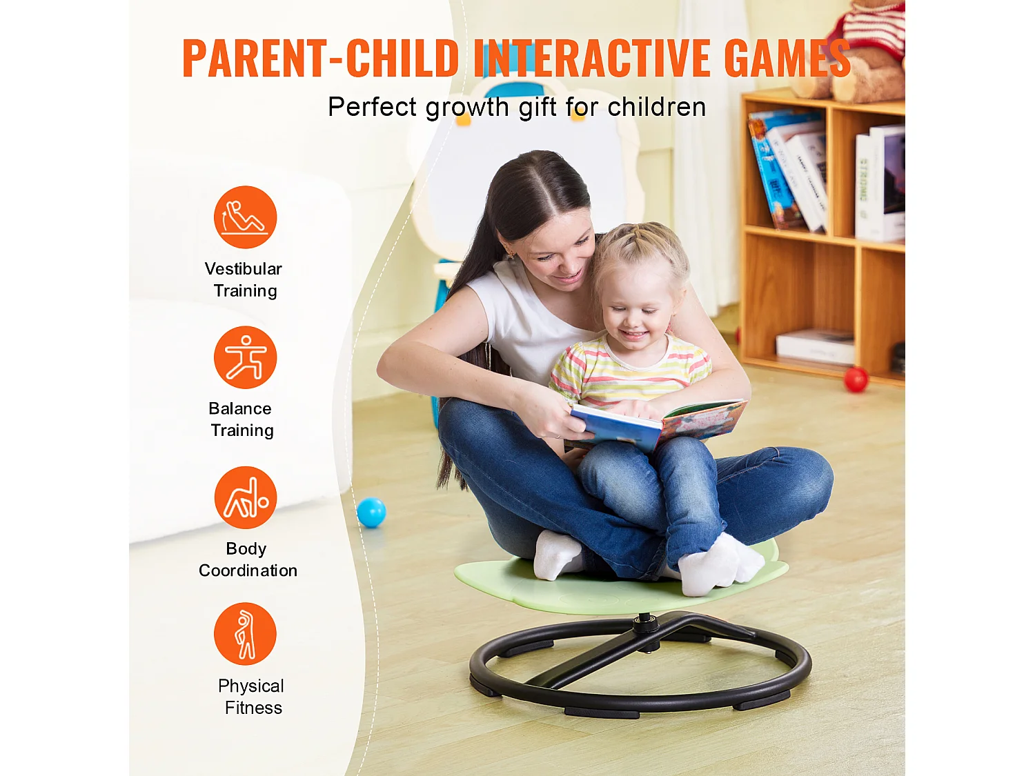 Sedia Girevole per Bambini SucceBuy Elefante, Capacità 100 kg, Sedia Girevole Sensoriale Verde