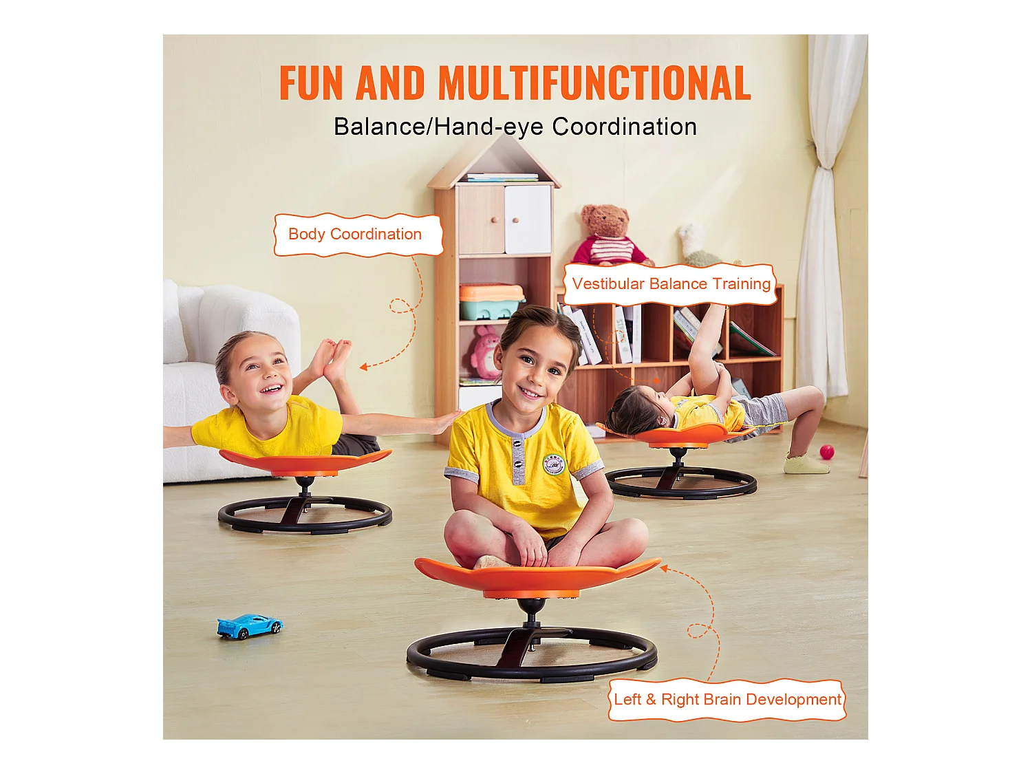 Chaise Pivotante pour Enfants SucceBuy Éléphant, D'une Capacité de 100 kg, une Chaise Pivotante Sensorielle en orange