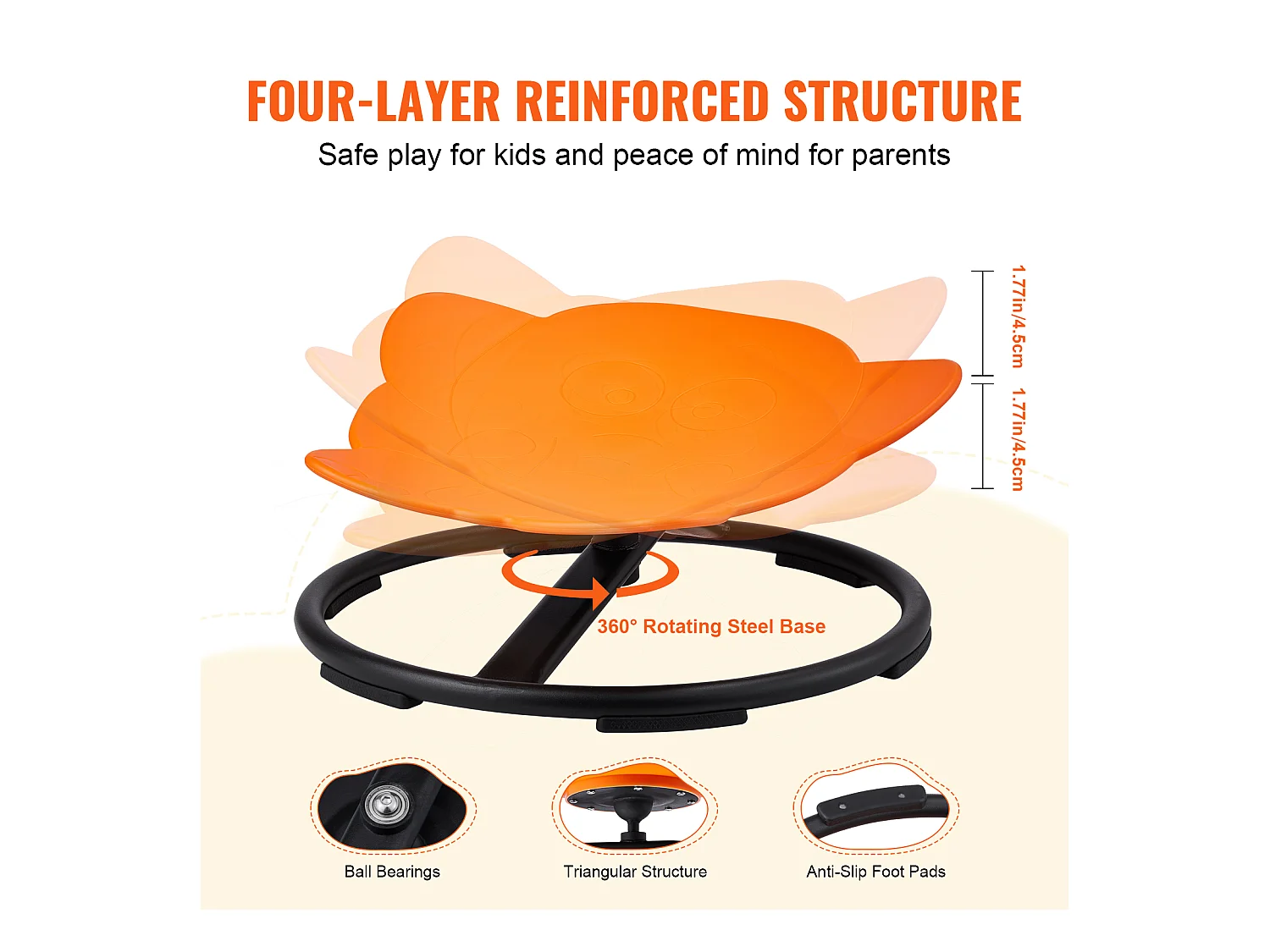 Chaise Pivotante pour Enfants SucceBuy Éléphant, D'une Capacité de 100 kg, une Chaise Pivotante Sensorielle en orange