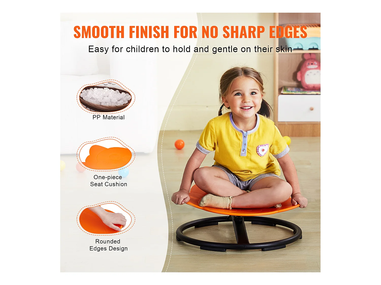 Chaise Pivotante pour Enfants SucceBuy Éléphant, D'une Capacité de 100 kg, une Chaise Pivotante Sensorielle en orange
