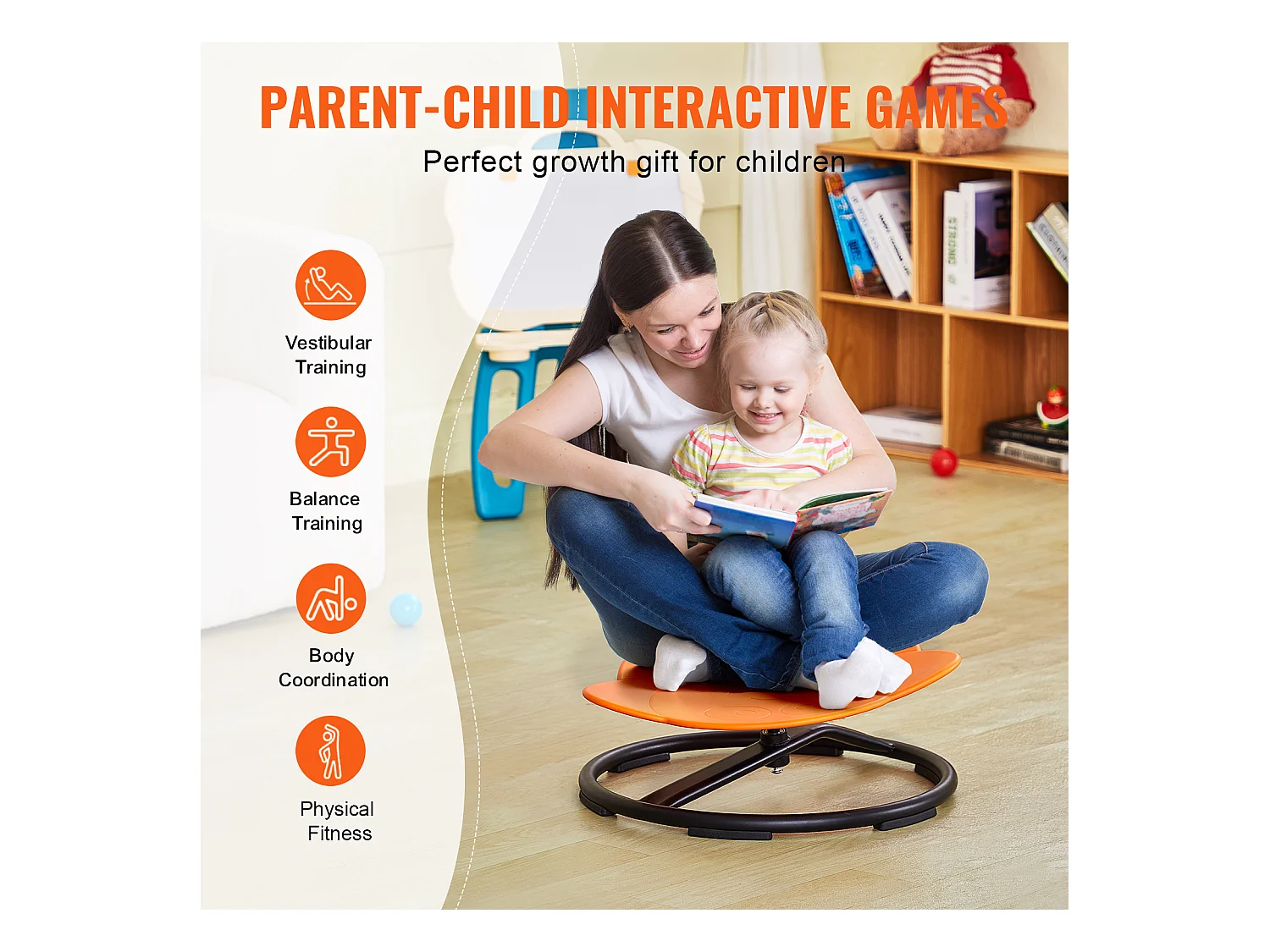 Chaise Pivotante pour Enfants SucceBuy Éléphant, D'une Capacité de 100 kg, une Chaise Pivotante Sensorielle en orange