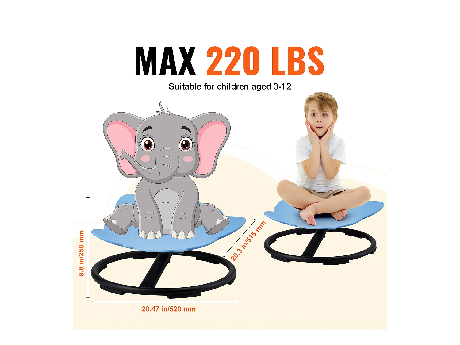 Chaise Pivotante pour Enfants SucceBuy Éléphant, D'une Capacité de 100 kg, une Chaise Pivotante Sensorielle en Bleu