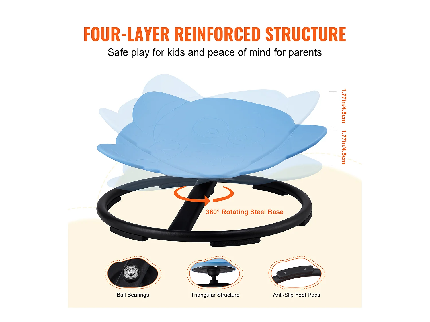 Chaise Pivotante pour Enfants SucceBuy Éléphant, D'une Capacité de 100 kg, une Chaise Pivotante Sensorielle en Bleu