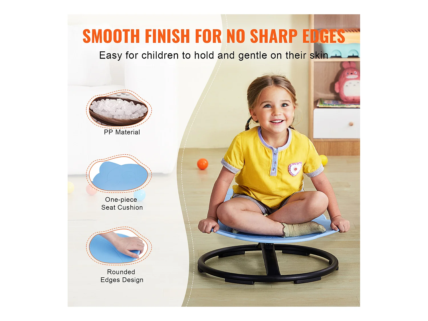 Chaise Pivotante pour Enfants SucceBuy Éléphant, D'une Capacité de 100 kg, une Chaise Pivotante Sensorielle en Bleu